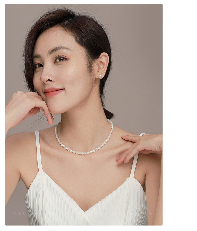 Classic Strand Double Pearl Elegant White Pearl Necklace with Silver Clasp